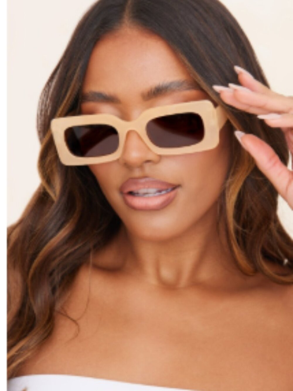 Beige Chunky Square Frame Sunglasses